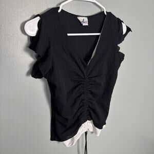Vintage Y2K Women’s Black Scrunch Front V Neck Sleeveless Shirt Top XL 1X White